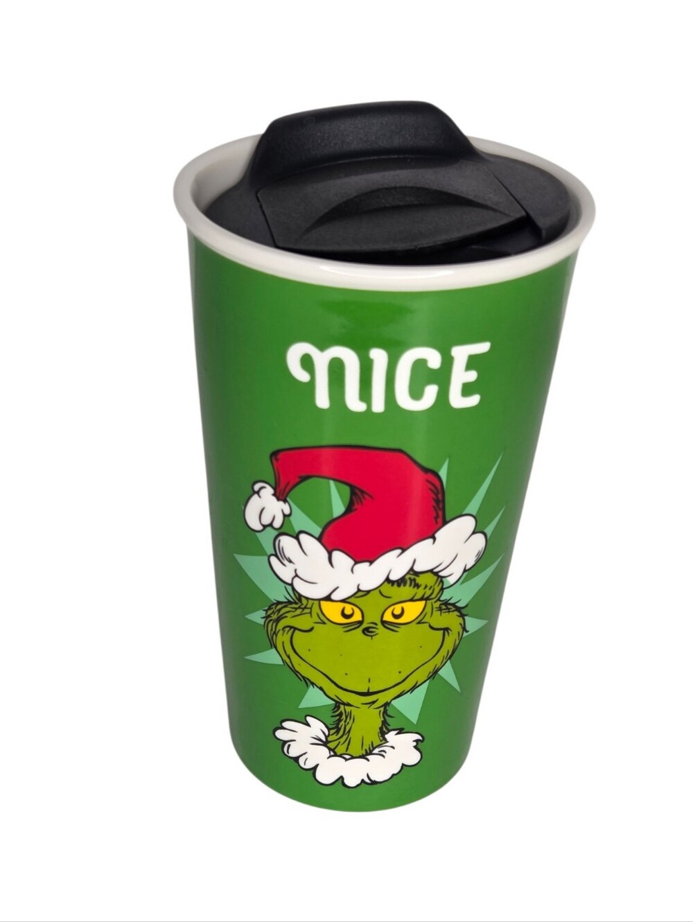 The Grinch Nice Green Ceramic Travel Tumbler Mug Christmas